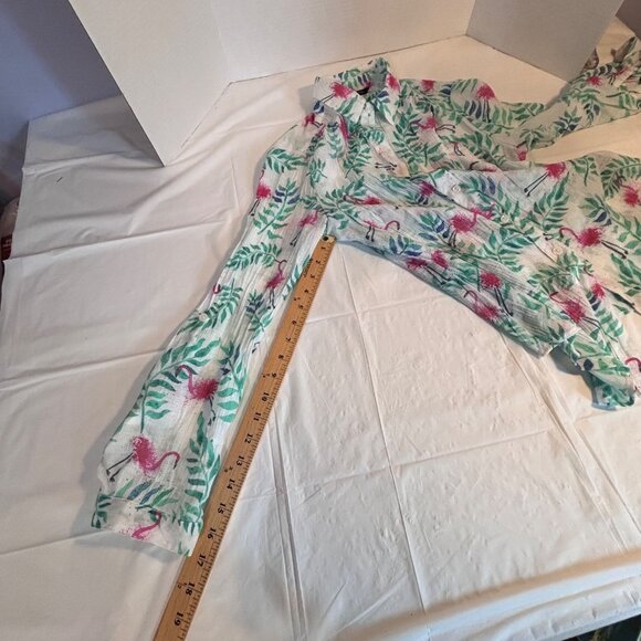 Zac & Rachel Women’s Flamingo Print Button-Up Shirt Size M Green/Pink Tropical - Picture 5 of 8